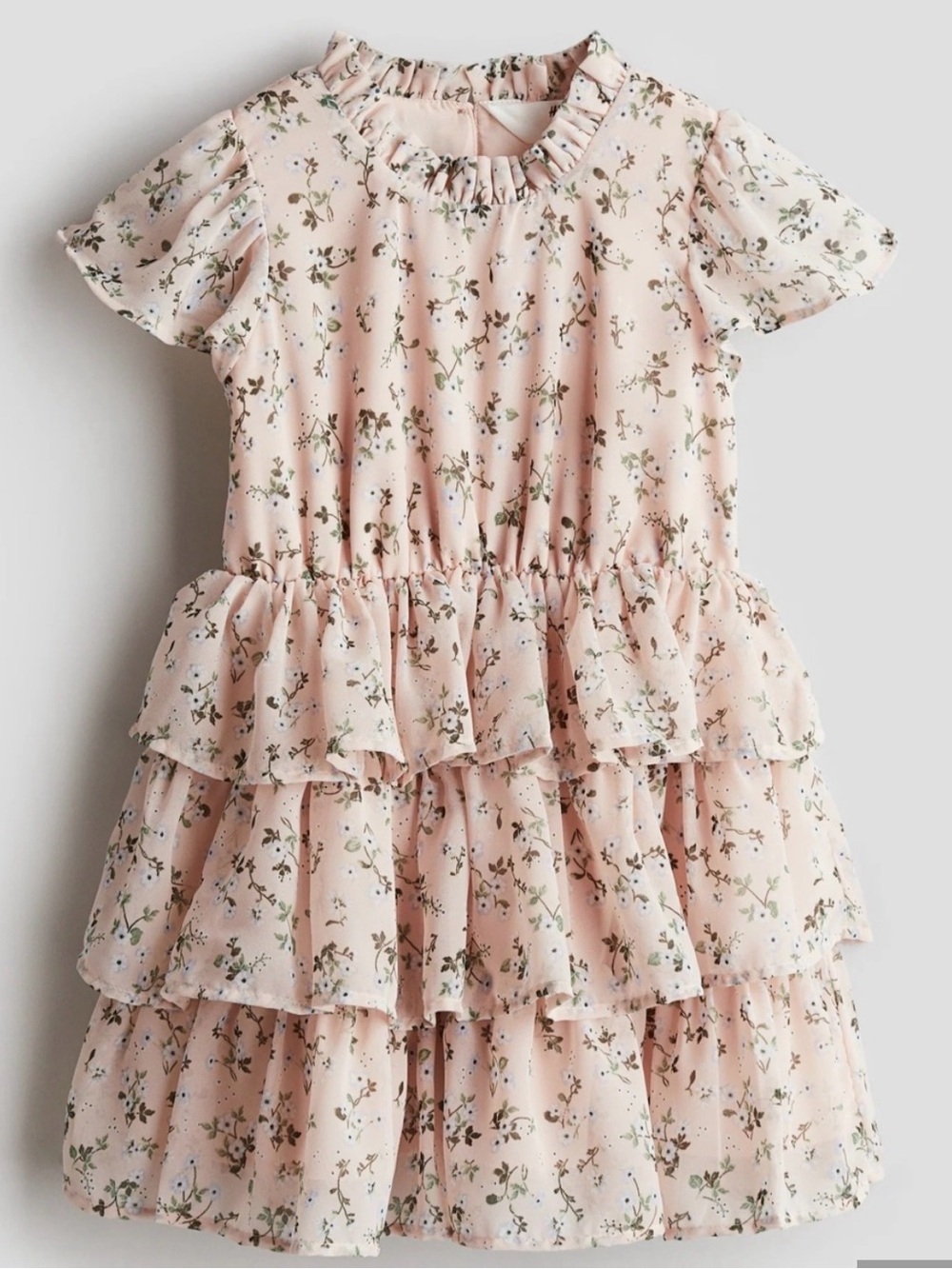 H&M Girls' Pink Floral Tiered Ruffle Dress Girls 7-9